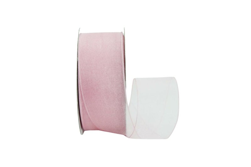 Ribbon Bazaar Sheer Organza Wired Ribbon - 100% Polyester Wire Edged Ribbon for Floral Decor, Table Arrangements, Apparel Embellishment & More - 1-1/2" Light Pink 25yd - Image 1